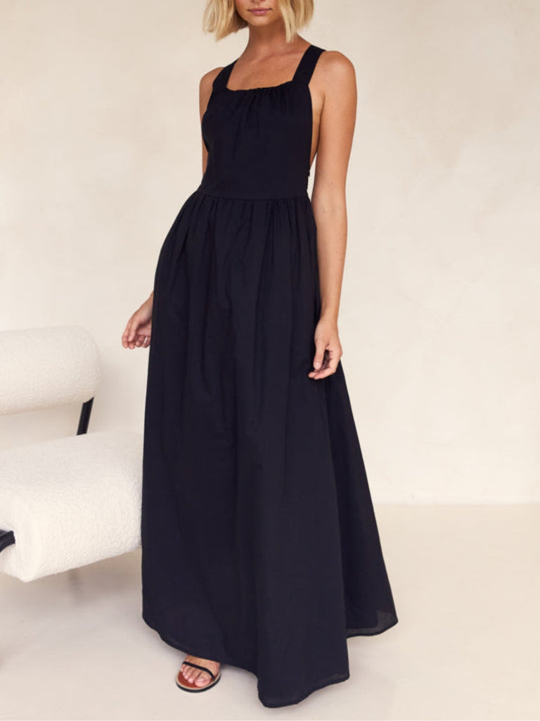 Adjustable Cross-Over Shoulder Straps Maxi Dress