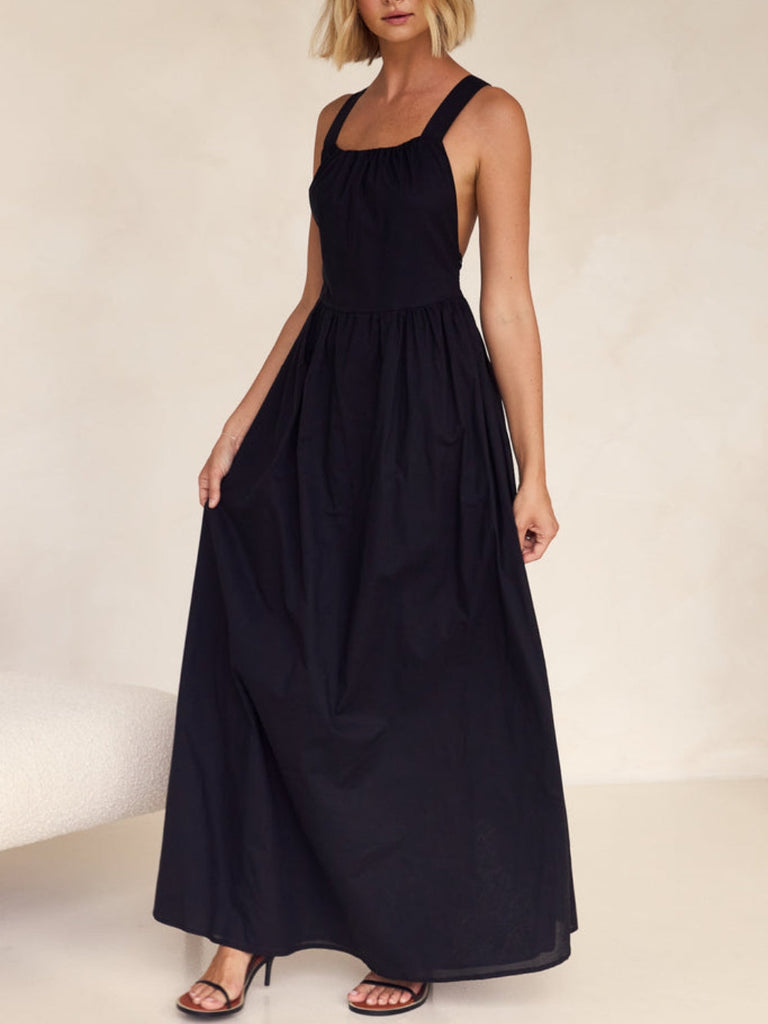 Adjustable Cross-Over Shoulder Straps Maxi Dress