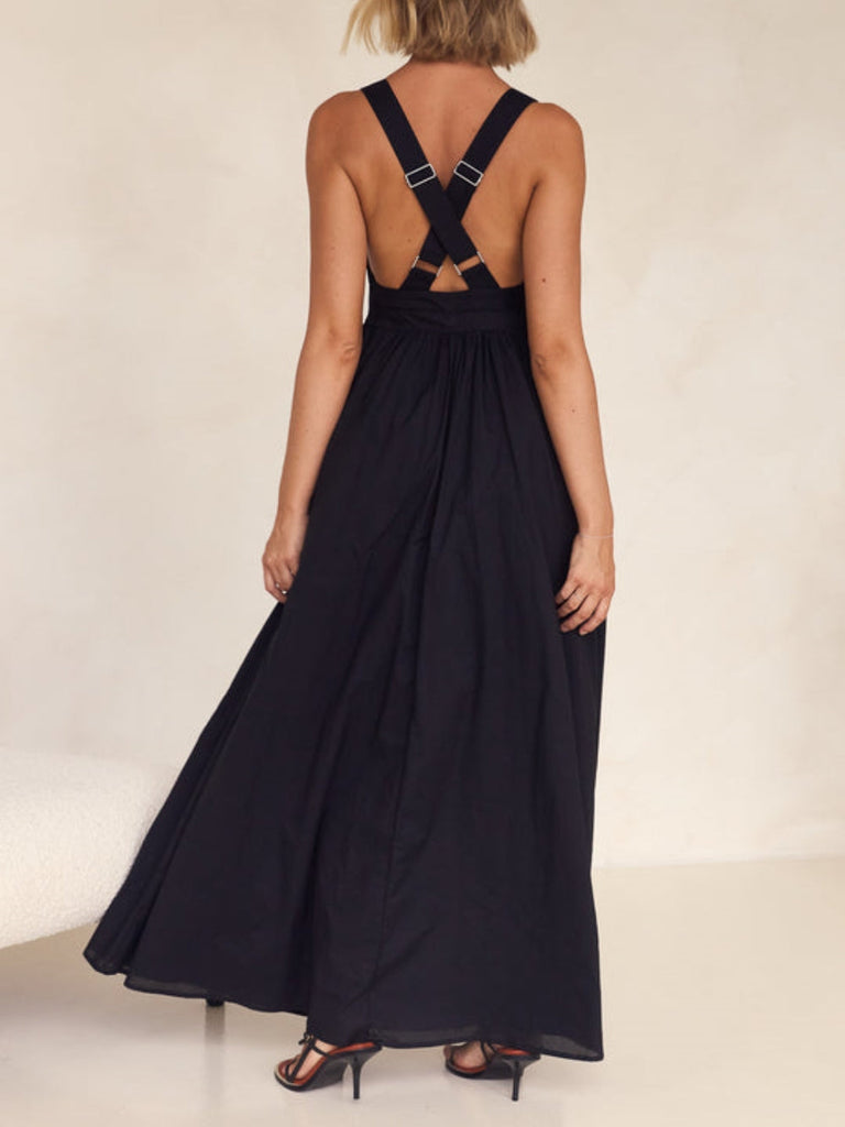 Adjustable Cross-Over Shoulder Straps Maxi Dress