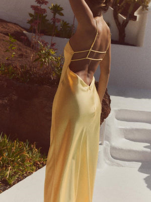 Satin Midi Dress - Yellow