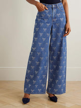 Laden Sie das Bild in den Galerie-Viewer, Bow Crystal-Embellished High-Rise Wide-Leg Jeans