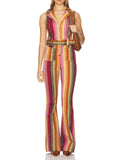 Colorful Stripe Stretch Denim Jumpsuit