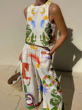 Carregar imagem no visualizador da galeria, Unique Print Tank And Elastic Waist Pocketed Pants Set