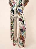 Satin Unique Print Pocketed Wide Leg Pants