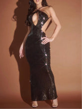 Load image into Gallery viewer, Sequin Halter Cutout Maxi Dress