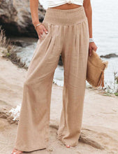 Indlæs billede til gallerivisning Smocked Waist Side-seam Wide Leg Linen Pants