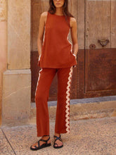 Laden Sie das Bild in den Galerie-Viewer, Sleeveless Loose Slit Top And Wide-Leg Pants Set