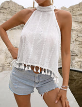 Load image into Gallery viewer, Tied Openwork Tassel Grecian Sleeveless Top