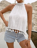 Tied Openwork Tassel Grecian Sleeveless Top