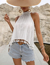 Load image into Gallery viewer, Tied Openwork Tassel Grecian Sleeveless Top