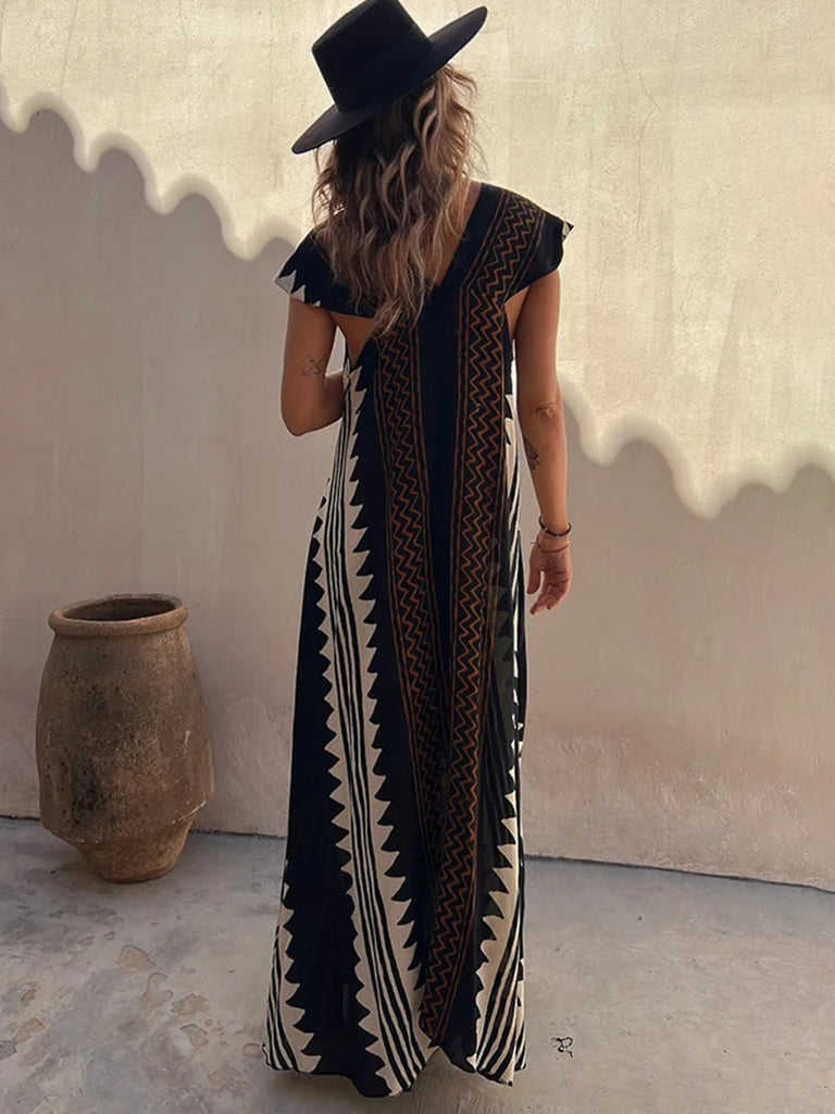 Shannon Bohemian Aztec Print Maxi Dress