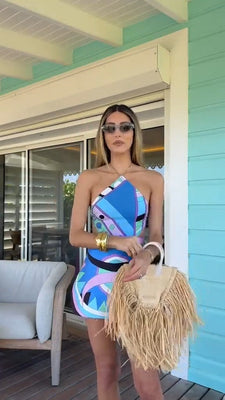 Printed peepneck beach dress