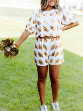 Laden Sie das Bild in den Galerie-Viewer, White And Gold Sequin Football Short Set