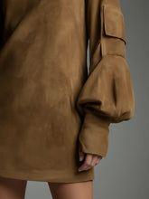 Load image into Gallery viewer, Vintage Loose Suede Turtleneck Mini Dress