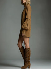 Load image into Gallery viewer, Vintage Loose Suede Turtleneck Mini Dress