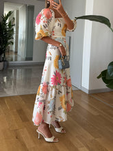 Load image into Gallery viewer, Square Neck Floral Print Puff Sleeve Midi Dress