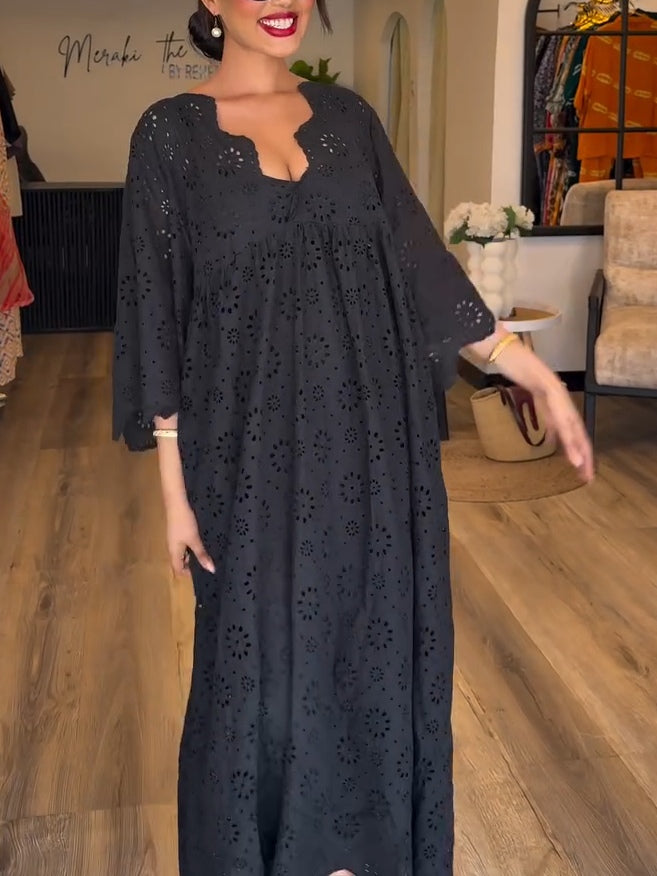 Elegant Black Hollow Pattern Dress