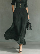 Load image into Gallery viewer, Elegant Pleated Lapel Waisted Long-sleeved Maxi Dress