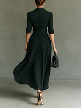 Load image into Gallery viewer, Elegant Pleated Lapel Waisted Long-sleeved Maxi Dress