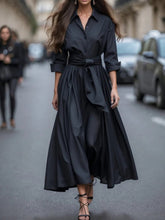 Load image into Gallery viewer, Elegant Long-sleeved Shirt-style Tie Maxi Dress