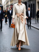 Load image into Gallery viewer, Elegant Long-sleeved Shirt-style Tie Maxi Dress