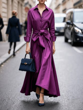 Load image into Gallery viewer, Elegant Long-sleeved Shirt-style Tie Maxi Dress