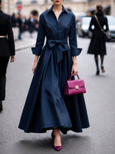 Load image into Gallery viewer, Elegant Long-sleeved Shirt-style Tie Maxi Dress