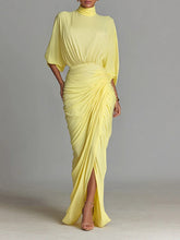 Indlæs billede til gallerivisning Bright Yellow Drape Comfortable Blended Maxi Dress