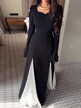 Load image into Gallery viewer, Black And White Flared Long-sleeved Maxi Dress