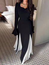 Load image into Gallery viewer, Black And White Flared Long-sleeved Maxi Dress