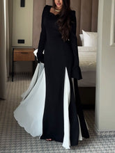 Load image into Gallery viewer, Black And White Flared Long-sleeved Maxi Dress