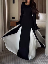 Load image into Gallery viewer, Black And White Flared Long-sleeved Maxi Dress