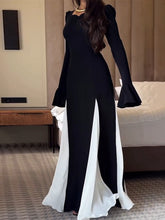 Load image into Gallery viewer, Black And White Flared Long-sleeved Maxi Dress