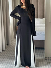 Load image into Gallery viewer, Black And White Flared Long-sleeved Maxi Dress