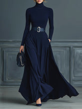 Load image into Gallery viewer, Dark Blue Knitted High-neck Dress
