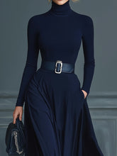 Load image into Gallery viewer, Dark Blue Knitted High-neck Dress