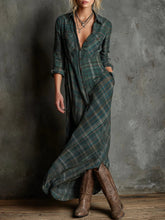Načíst obrázek do prohlížeče Galerie, Green Plaid Lapel Single-Breasted Shirt Long Dress