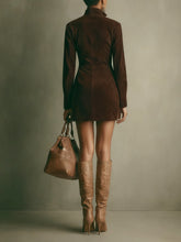 Indlæs billede til gallerivisning Brown Faux Suede Stand Collar Zipper Mini Dress