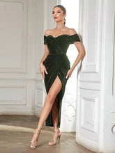 Load image into Gallery viewer, Off-Shoulder Ruched Slit Dress