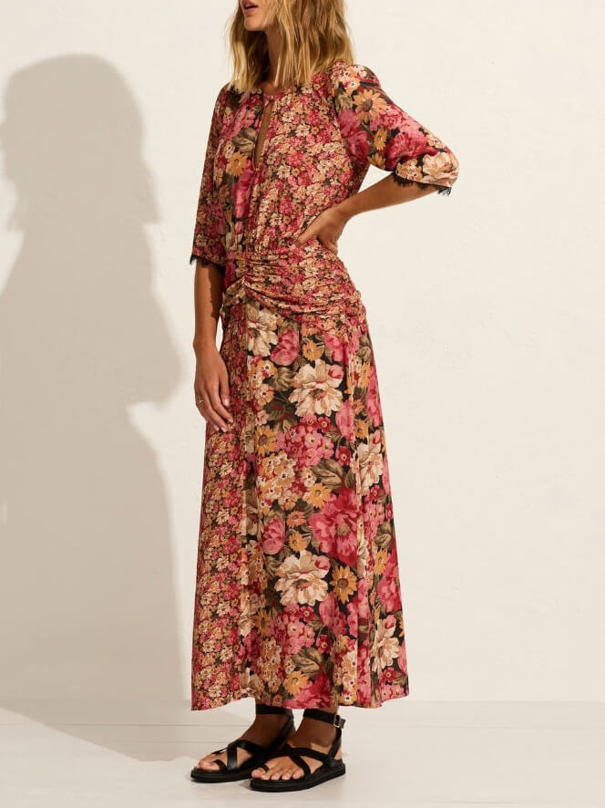 Exquisite Round Neck Floral Print A-Line Skirt  set