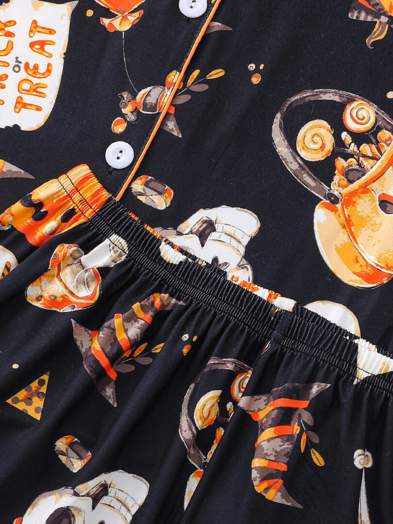 Halloween Pumpkin Ghost Print Pajama Set