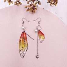 Load image into Gallery viewer, Butterfly Wing Orange Gold Foil Cicada Wing Tassel Earrings