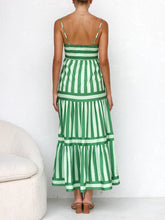 Load image into Gallery viewer, Suspender Open Back Striped Positioning Print Pocket Midi Dress