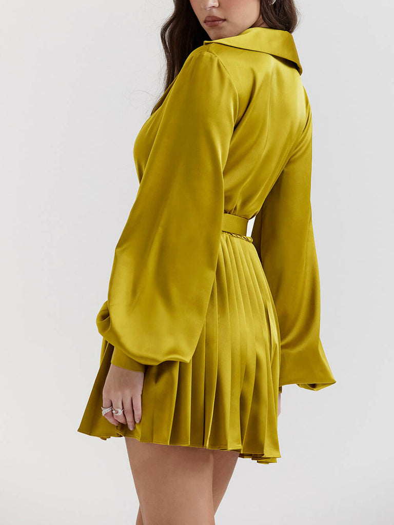 Robe chemise plissée chartreuse