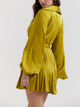 Load image into Gallery viewer, Chartreuse Pleated Shirt Dress