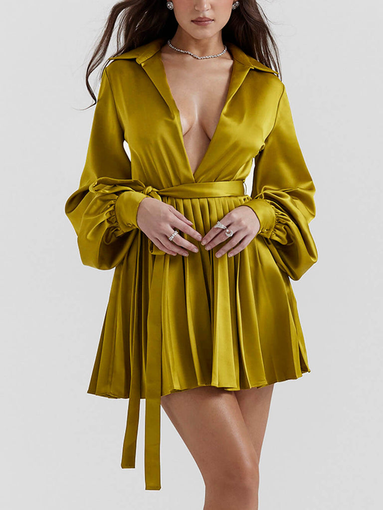 Robe chemise plissée chartreuse