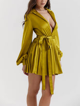 Load image into Gallery viewer, Chartreuse Pleated Shirt Dress