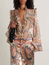 Load image into Gallery viewer, Exquisite Vintage Paisley Print Ruffled Shirt