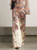 Exquisite Vintage Paisley Print Wide-leg Pants