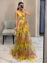 Load image into Gallery viewer, Elegant Painted Floral Print V-Neck A-Line Maxi Dress